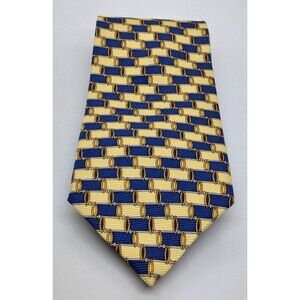 Brooks Basics Silk Men's Tie. Blue Yellow & Gold Necktie. EUC  58" x 3 7/8"